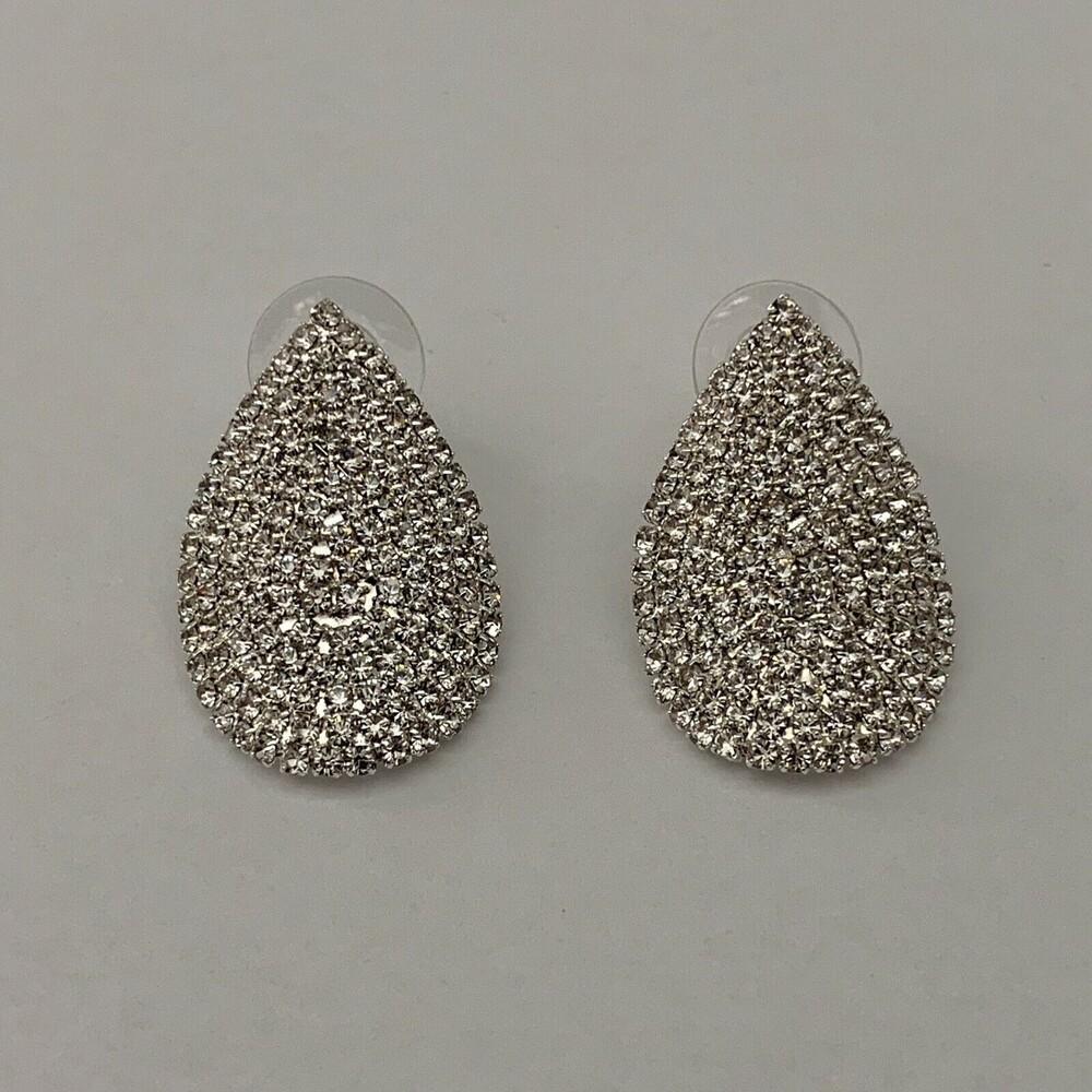 Post Earrings Pave Rhinestones Silver-tone Teardrop Shape